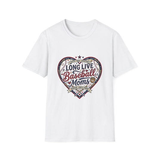 Baseball Mom Heart T-Shirt – “Long Live Baseball Moms” Soft Graphic Tee Printify