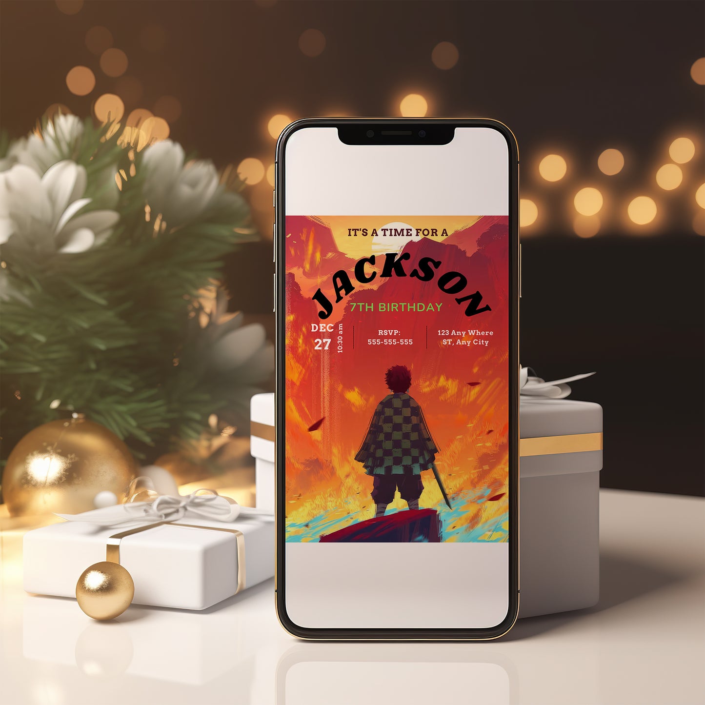 Demon Slayer Birthday Invitation Template