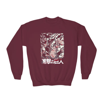 Anime-Inspired Youth Crewneck Sweatshirt - Attack on Titan Design - CreativeRino