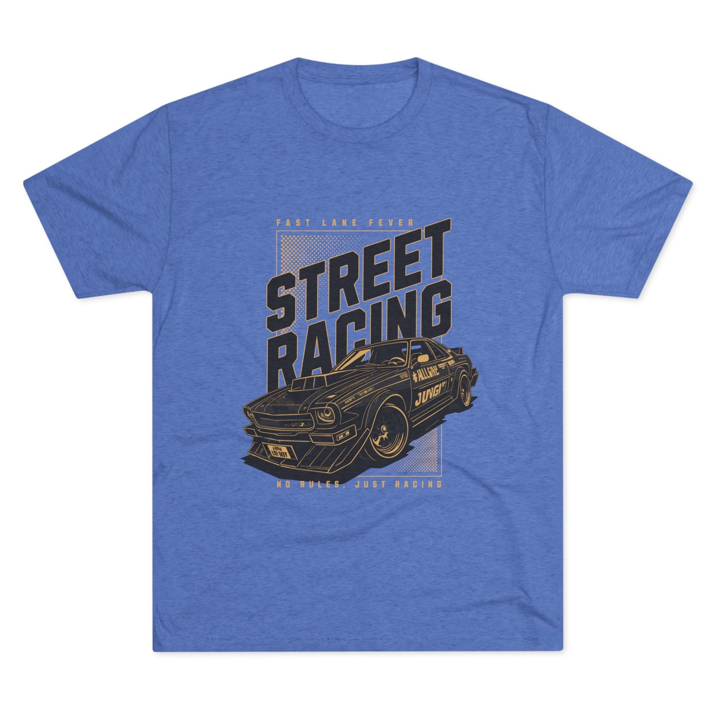 Street Racing Car Unisex Tri-Blend Crew Tee - Fast Lane Fever Graphic T-Shirt - CreativeRino