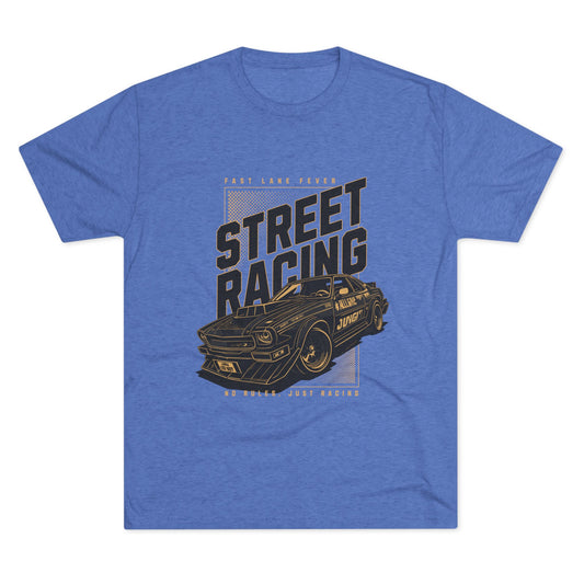 Street Racing Car Unisex Tri-Blend Crew Tee - Fast Lane Fever Graphic T-Shirt - CreativeRino