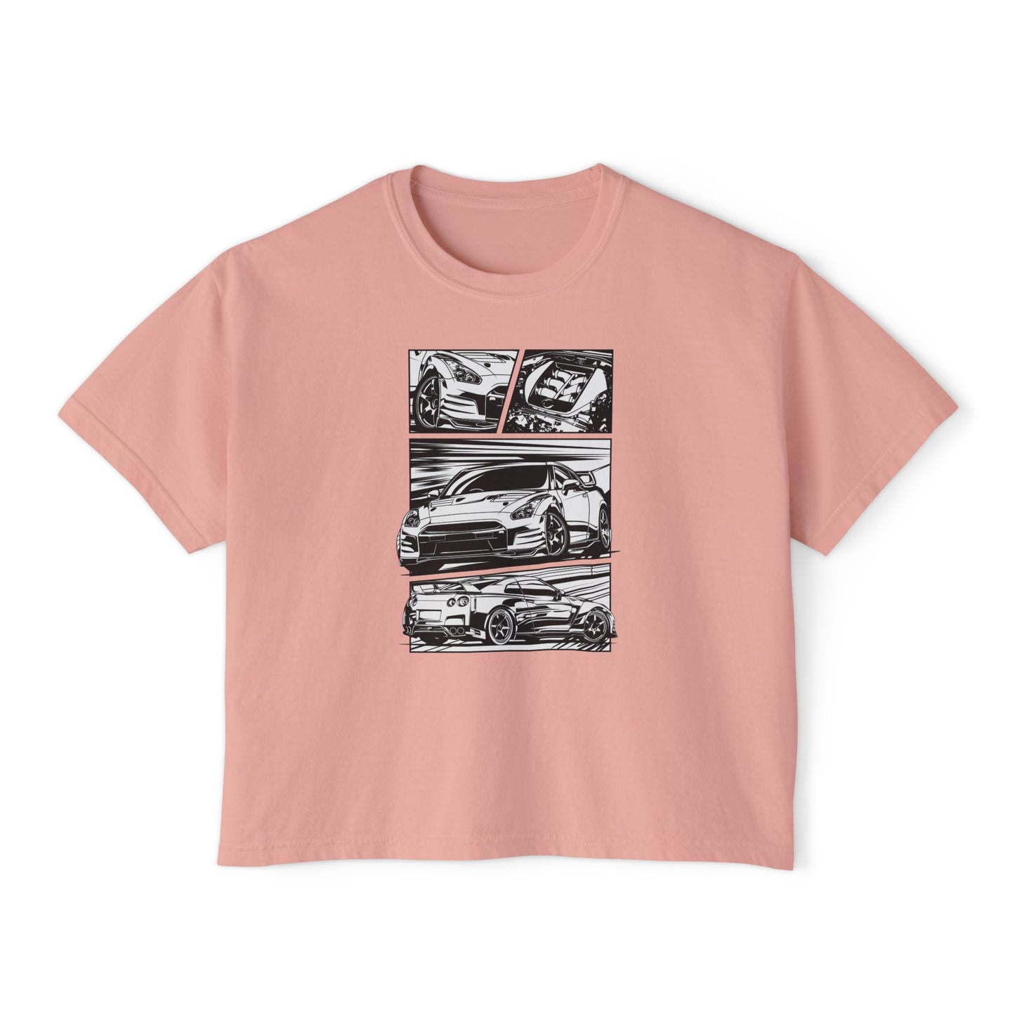 Sleek Cars Women's Boxy Tee - Casual Graphic Shirt for Car Enthusiasts - CreativeRino