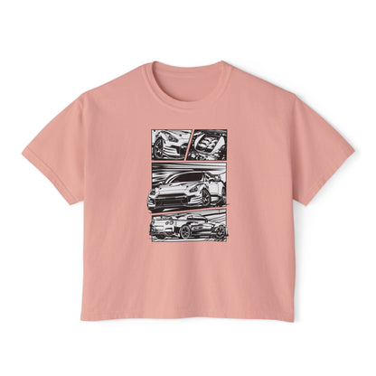 Sleek Cars Women's Boxy Tee - Casual Graphic Shirt for Car Enthusiasts - CreativeRino