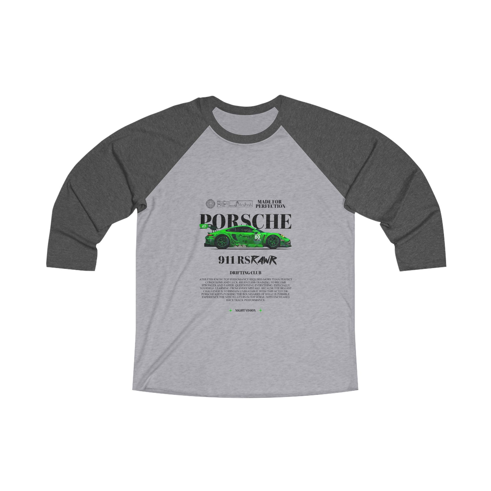 Porsche 911 RS Rawr Unisex Raglan Tee - Tri-Blend Comfort - CreativeRino