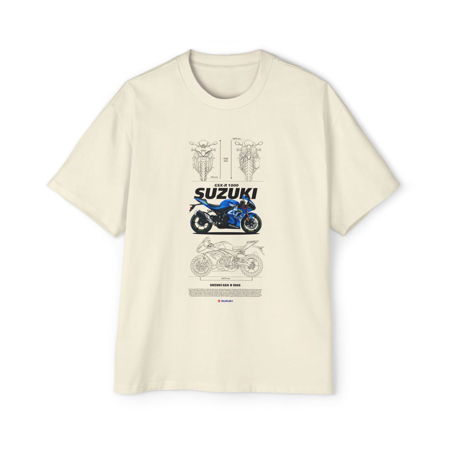 Suzuki GSX-R 1000 Men's Heavy Oversized Motorcycle T-shirt Graphic Casual Wear - CreativeRino
