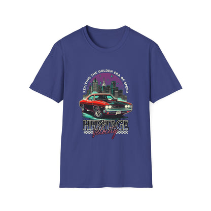 Heritage Velocity Unisex Softstyle T-Shirt - Retro Car Design for Classic Car Lovers - CreativeRino