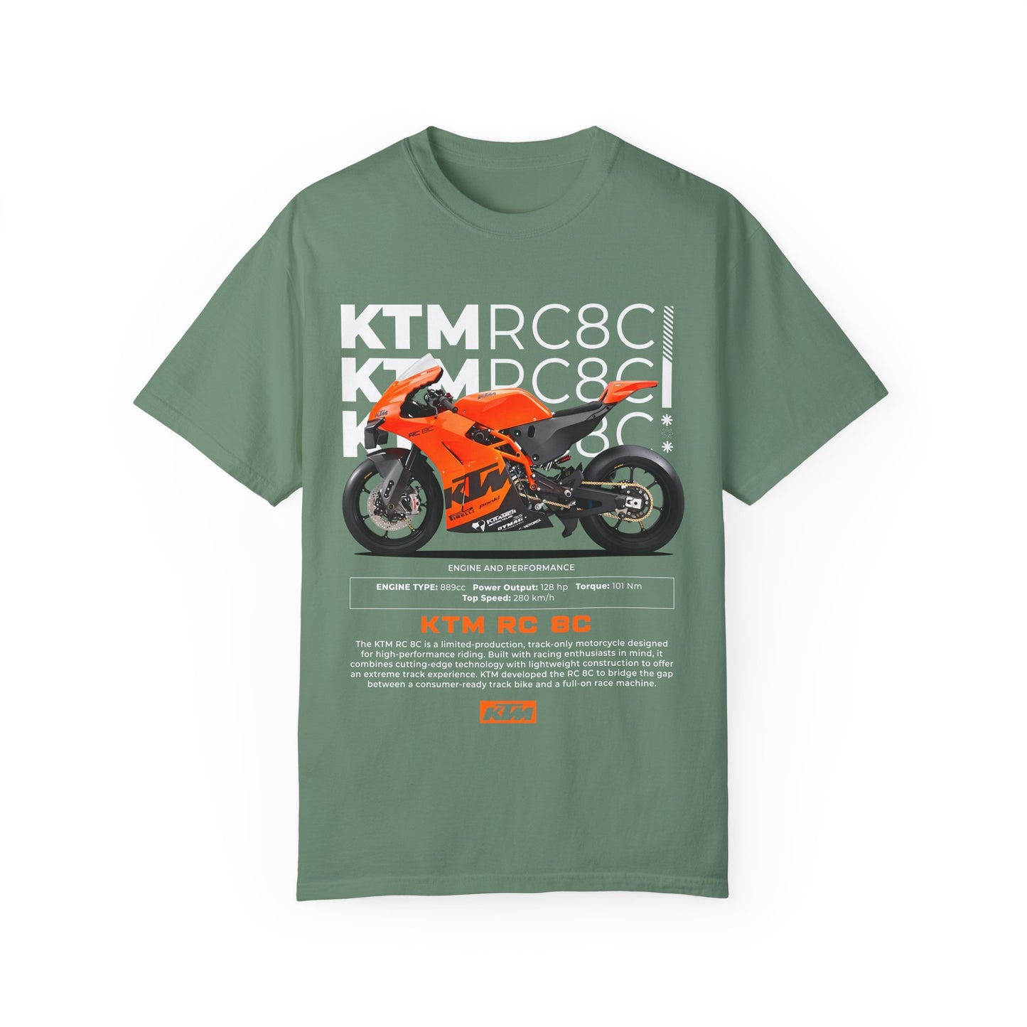 KTM RC 8C Unisex Garment-Dyed T-Shirt - Perfect for Motorcycle Enthusiasts - CreativeRino