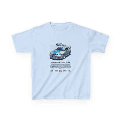 Nissan Skyline R-34 Kids Tee - Fast & Furious Movie Inspired Cotton Shirt - CreativeRino
