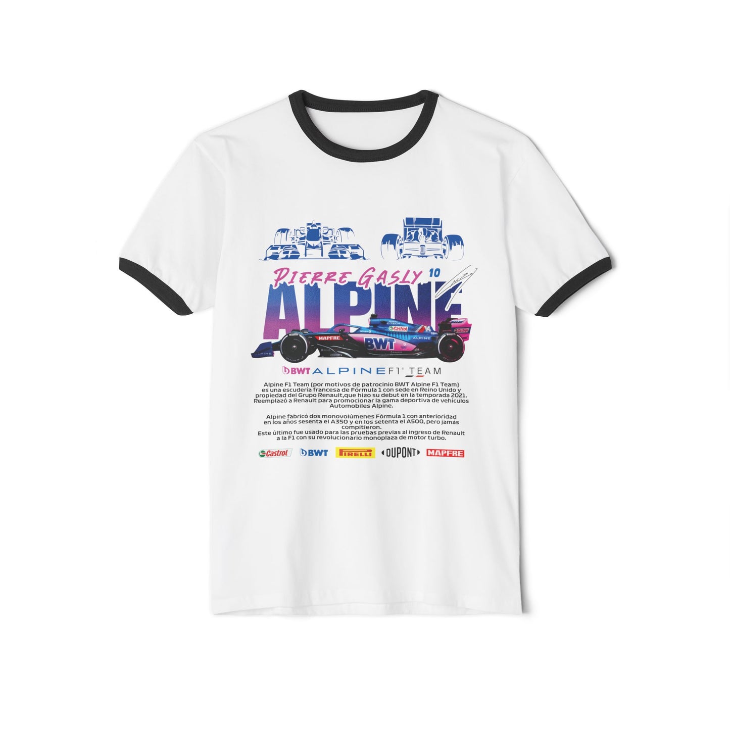 Pierre Gasly Alpine Ringer T-Shirt - Unisex Cotton Tee for Racing Fans - CreativeRino