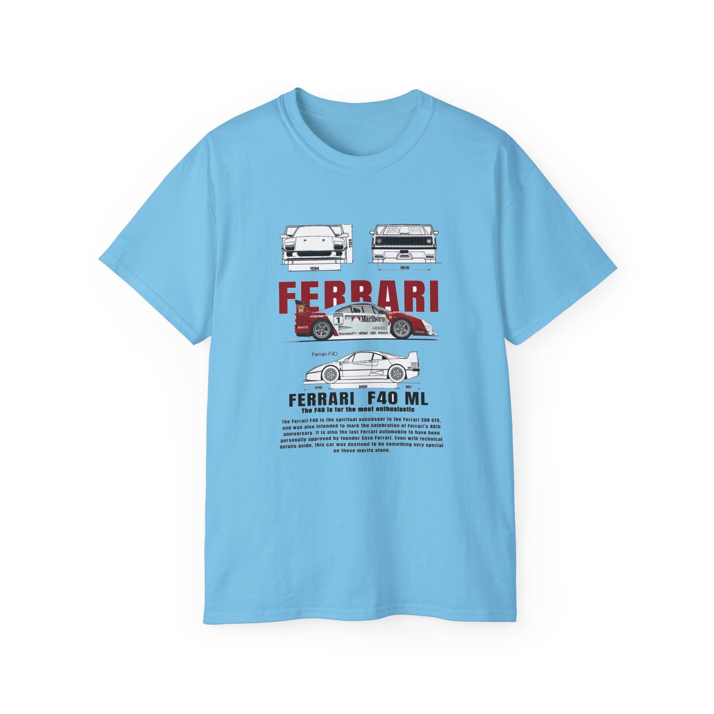 Ferrari F40 Multi-Graphic Unisex Ultra Cotton Tee | Car Enthusiast Gift T-shirt - CreativeRino