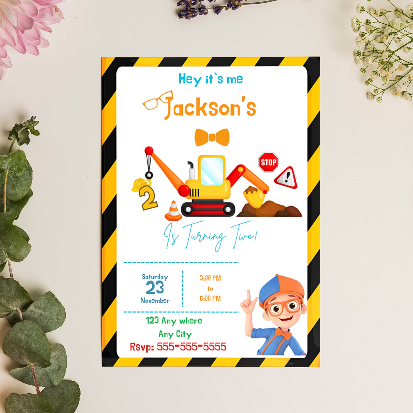 Blippi  Birthday Invitation Template - CreativeRino