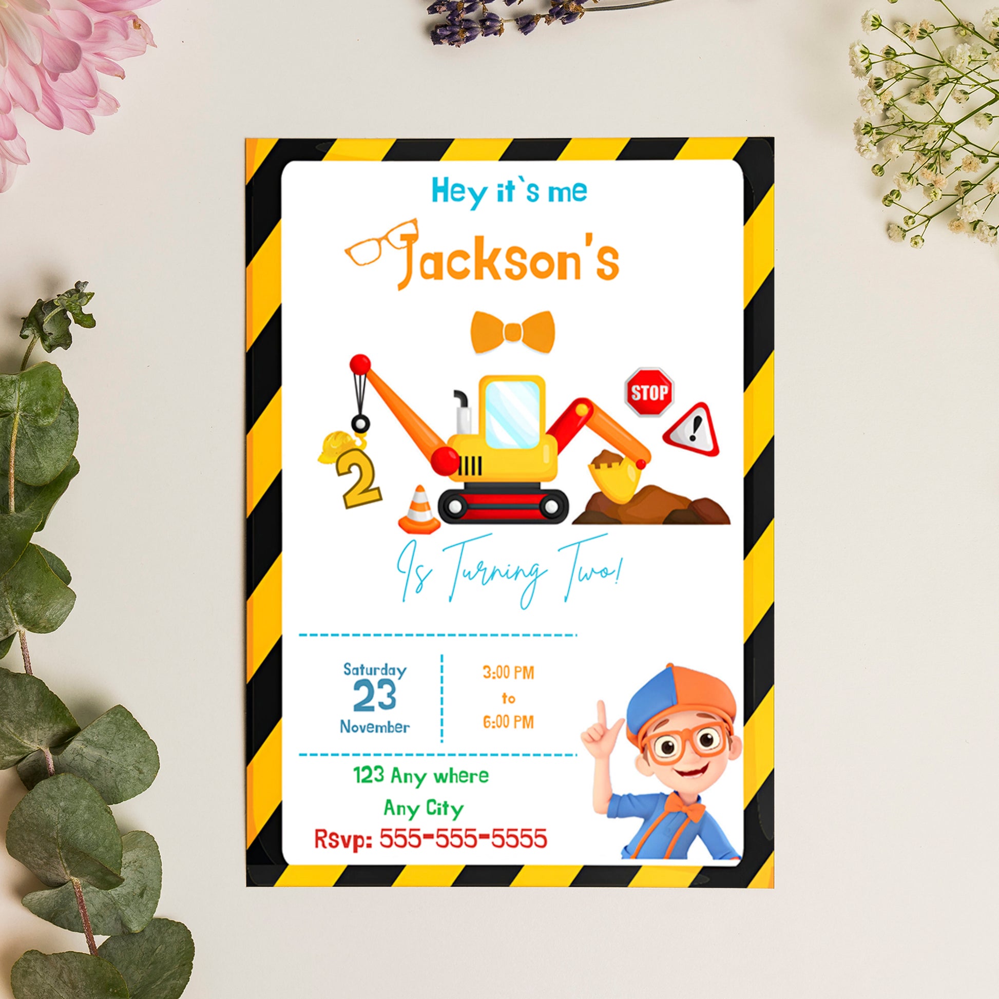 Blippi  Birthday Invitation Template - CreativeRino