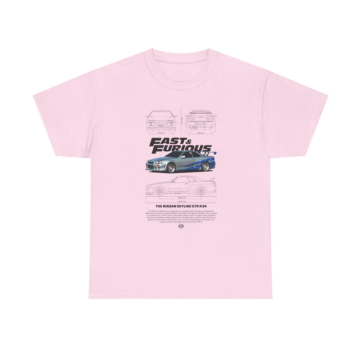 Fast & Furious Unisex Heavy Cotton Tee - Skyline GT-R 34 Graphic T-shirt - CreativeRino