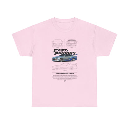 Fast & Furious Unisex Heavy Cotton Tee - Skyline GT-R 34 Graphic T-shirt - CreativeRino