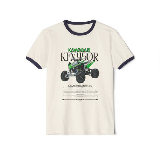 Kawasaki KFX450R Unisex Cotton Ringer T-Shirt | Perfect for ATV Enthusiasts - CreativeRino