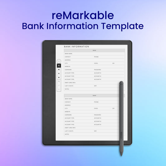 reMarkable 2 Bank Information Planner Template