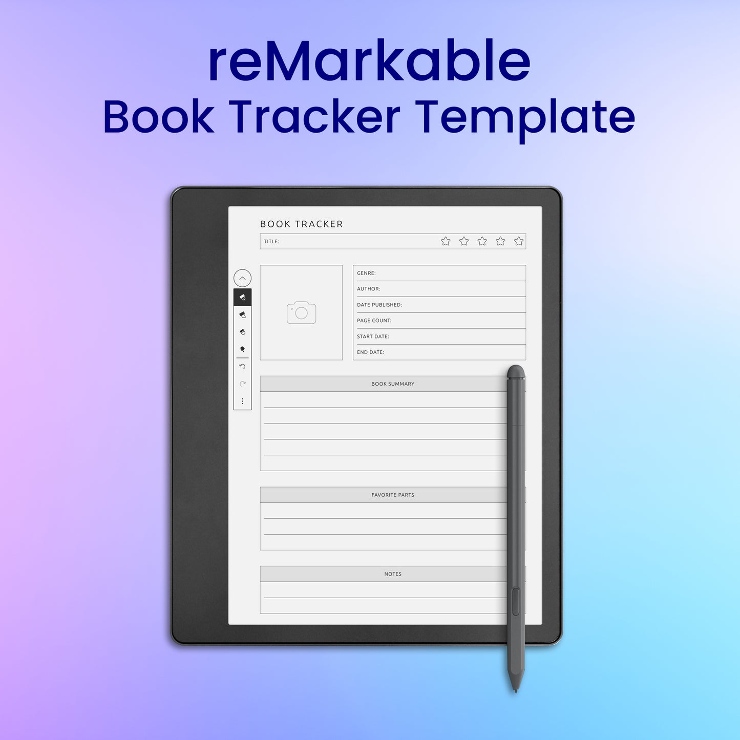 reMarkable 2 Book Tracker Template Planner Template