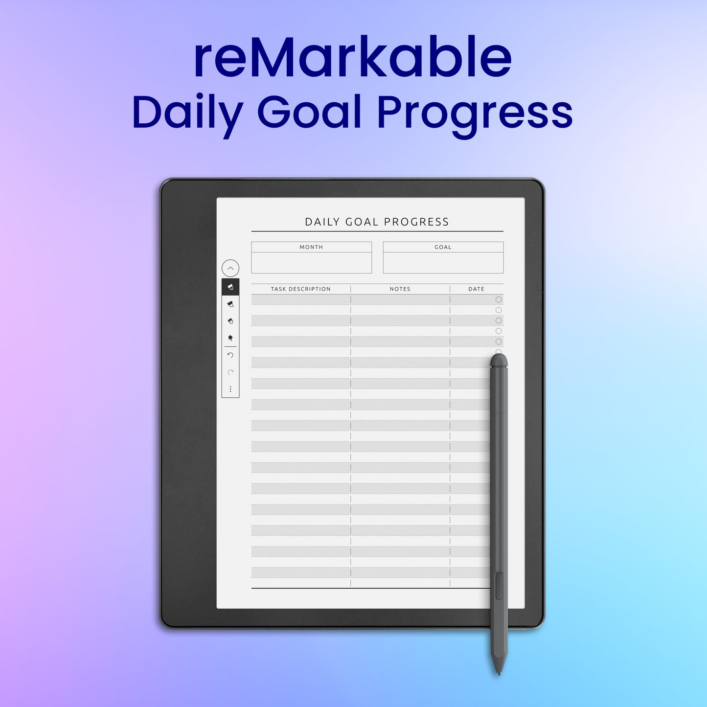 reMarkable 2 Daily Goal Progress Planner Template