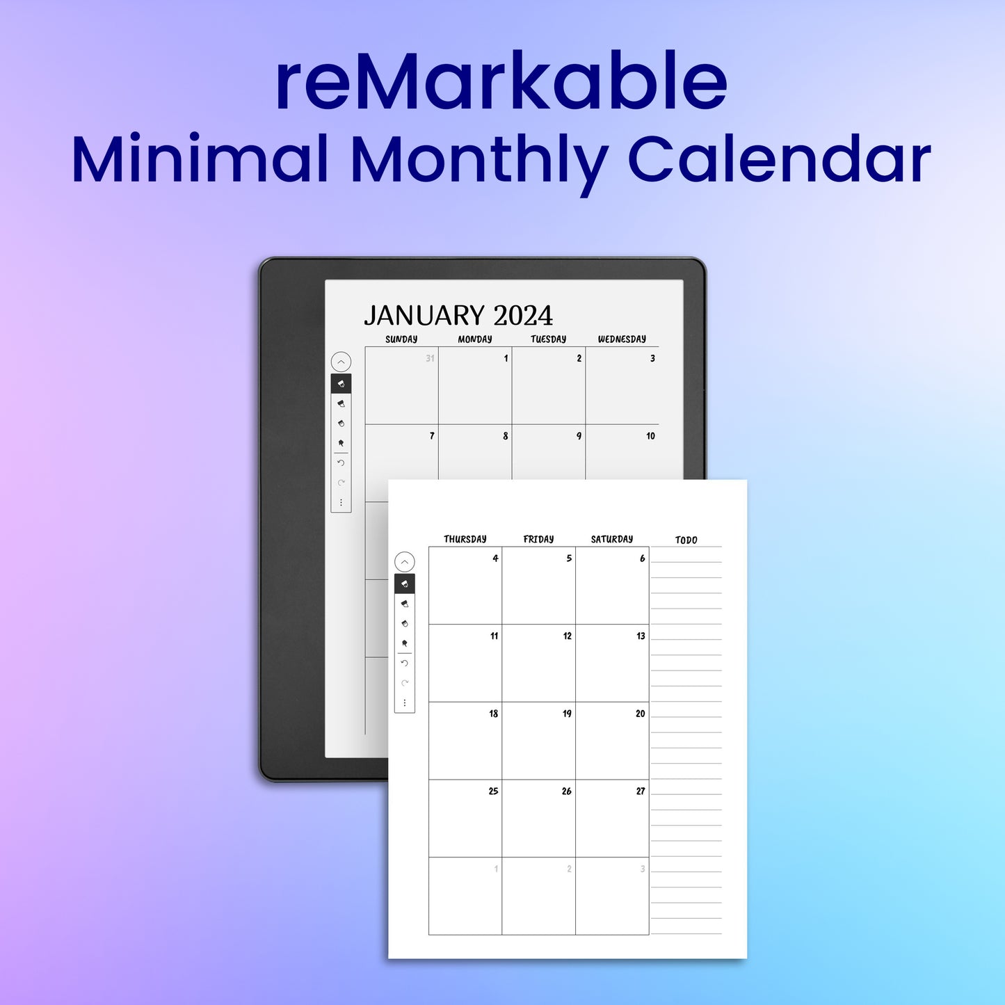 reMarkable 2 Minimal Monthly Calendar Planner Template