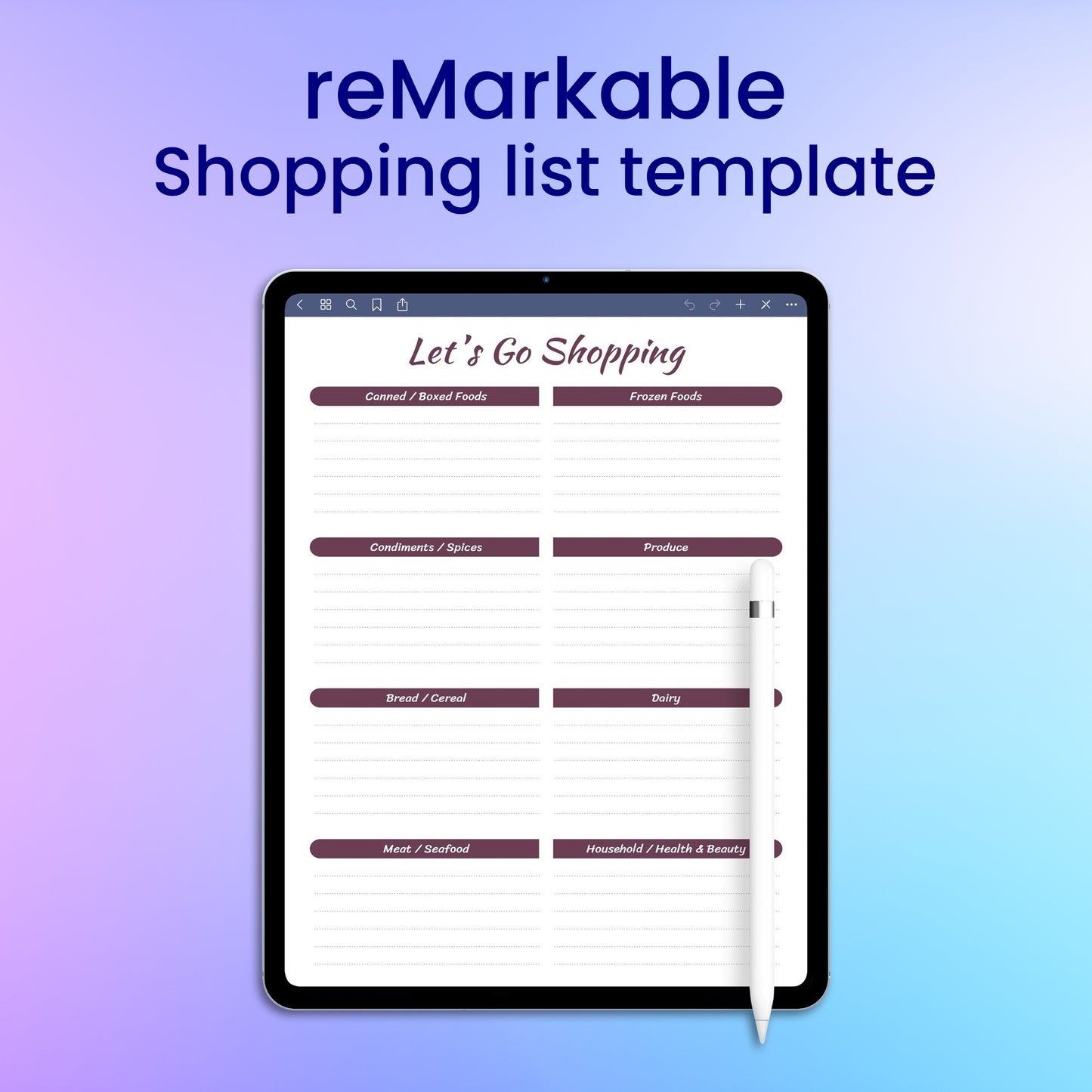 reMarkable 2 Shopping List Template Planner Template