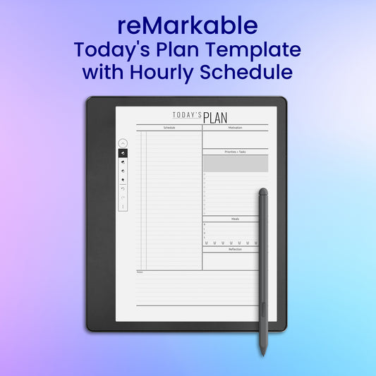 reMarkable 2 Today's Plan Template With Hourly Schedule Planner Template