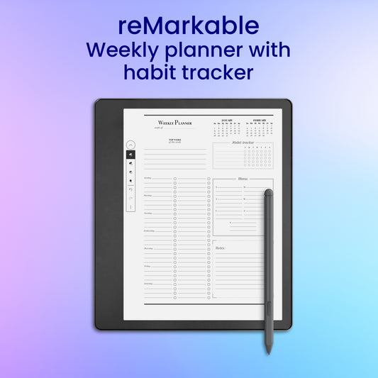 reMarkable 2 Weekly planner with habit tracker Planner Template