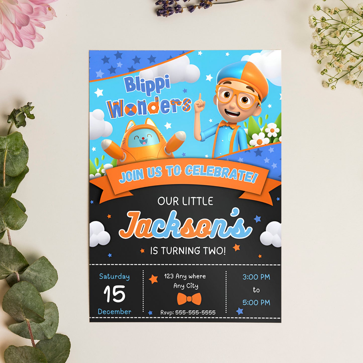 Blippi  Birthday Invitation Template - CreativeRino