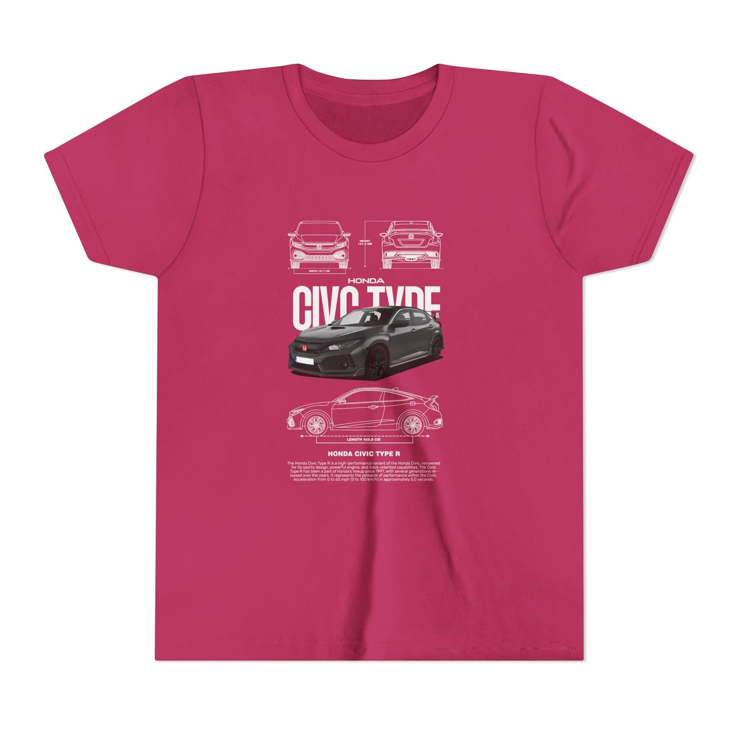 Honda Civic Type R Youth Short Sleeve Tee - Cool Car Graphic Tee for Young Car Enthusiasts - CreativeRino