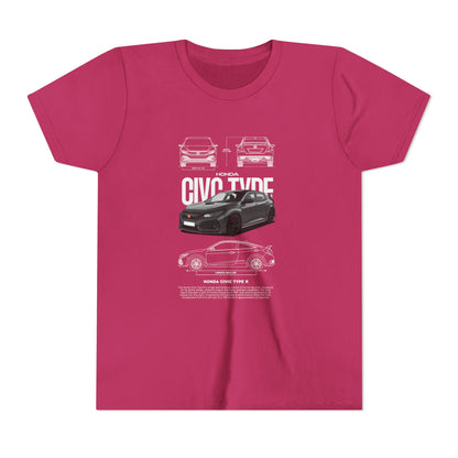 Honda Civic Type R Youth Short Sleeve Tee - Cool Car Graphic Tee for Young Car Enthusiasts - CreativeRino