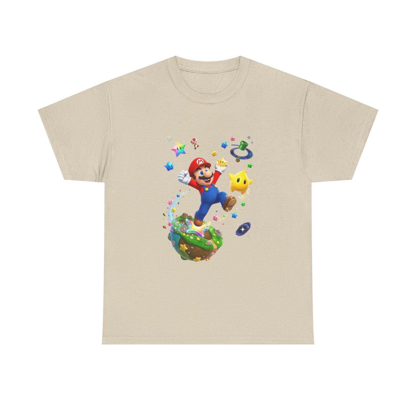 Mario Galaxy Graphic Tee — Mario Jumping with Luma Kids T‑Shirt Printify