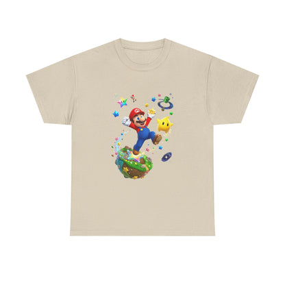 Mario Galaxy Graphic Tee — Mario Jumping with Luma Kids T‑Shirt Printify