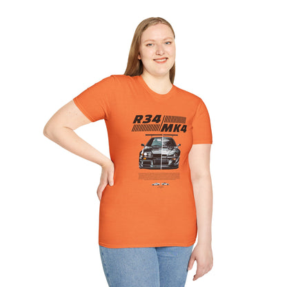 Retro R34 MK4 Car T-Shirt - Unisex Softstyle Tee for Car Enthusiasts - CreativeRino