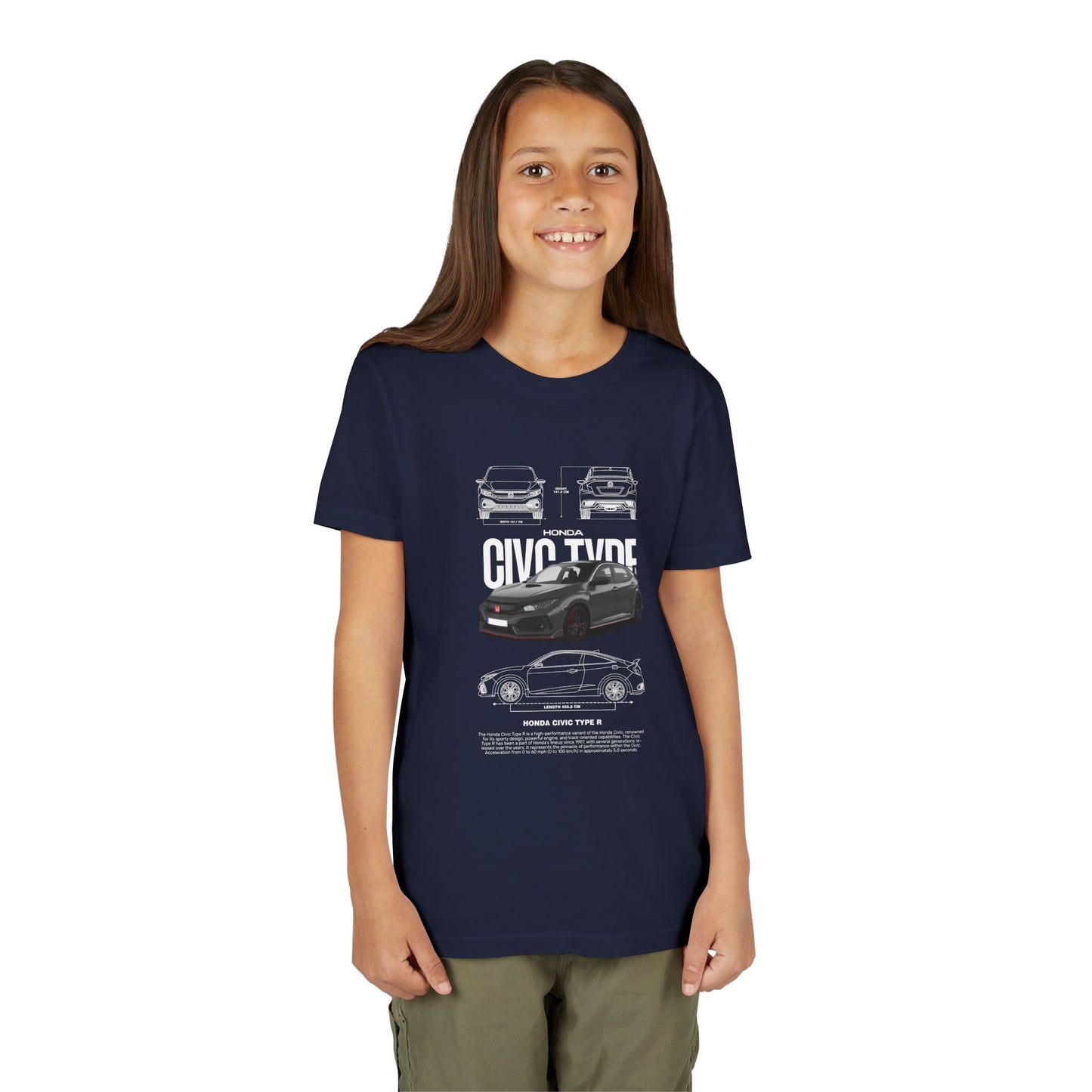 Honda Civic Type R Youth Short Sleeve Tee - Cool Car Graphic Tee for Young Car Enthusiasts - CreativeRino