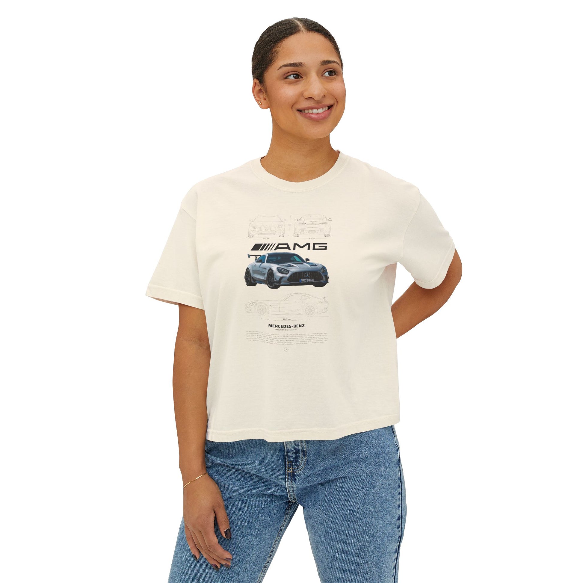 Mercedes-Benz AMG Women's Boxy Tee - Stylish Racing-Inspired Design for Car Enthusiasts - CreativeRino