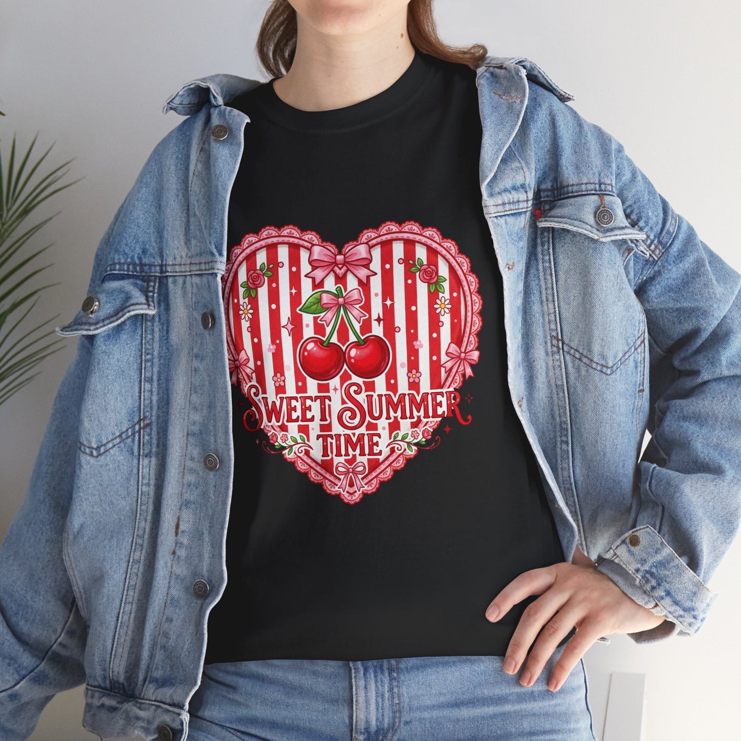 Sweet Summer Time Cherry Heart T-Shirt Printify
