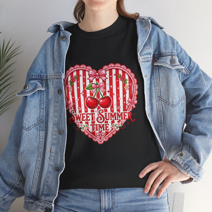 Sweet Summer Time Cherry Heart T-Shirt Printify