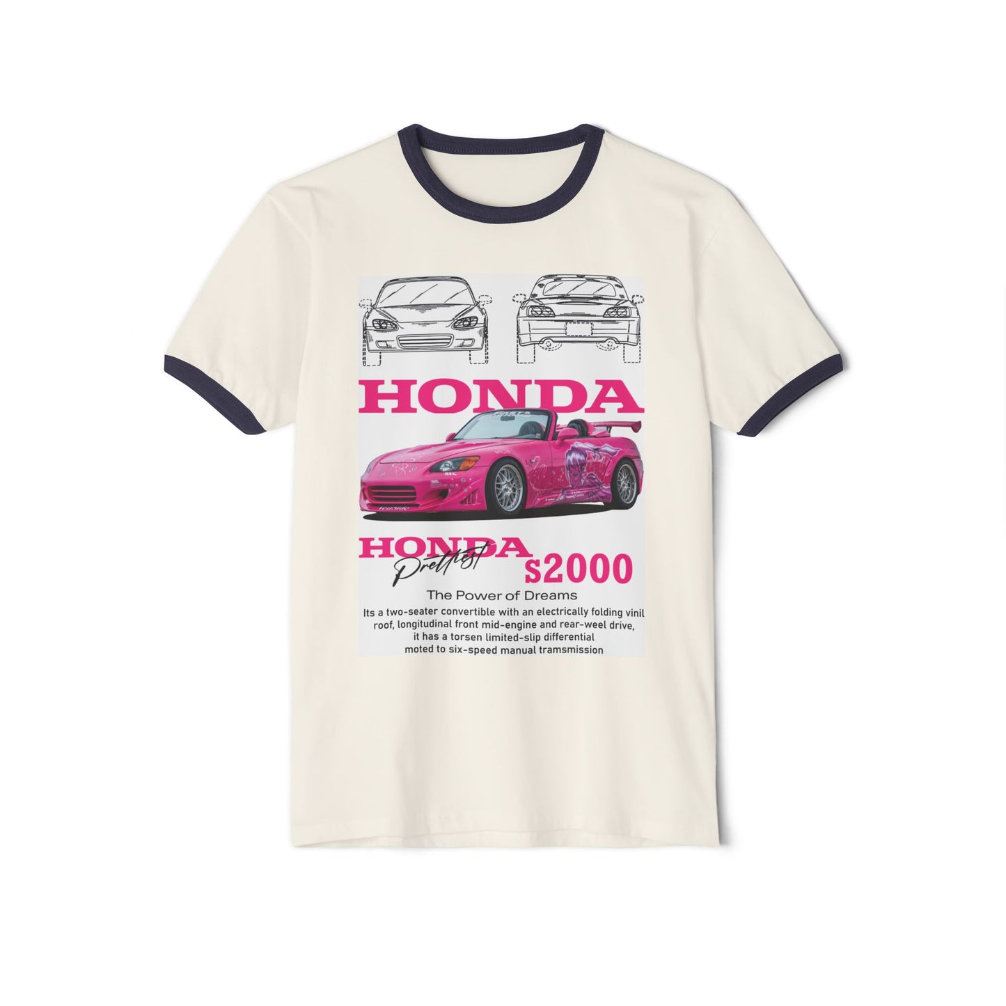 Honda S2000 Unisex Cotton Ringer T-Shirt - Car Enthusiast Tee - CreativeRino