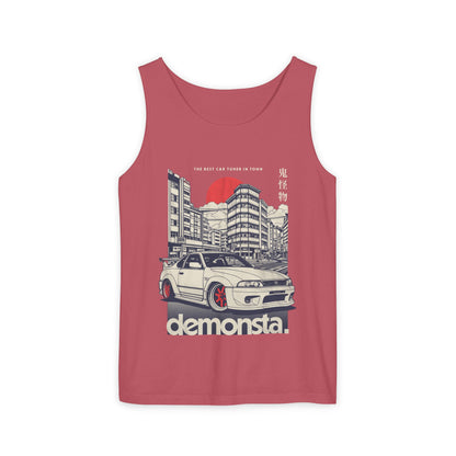 Demonsta Unisex Garment-Dyed Tank Top - Retro Car Design - CreativeRino