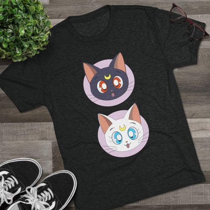 Cute Cat Faces Unisex Tri-Blend Tee Sailor Moon Crew T-shirt - CreativeRino