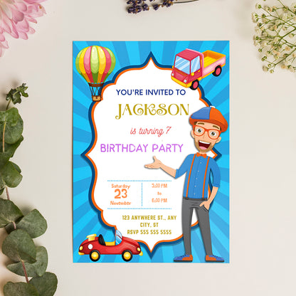 Blippi  Birthday Invitation Template - CreativeRino