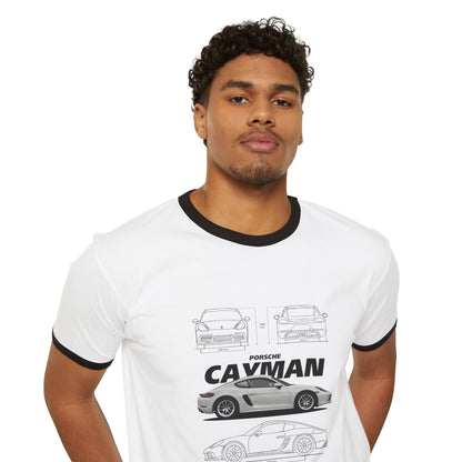 Porsche Cayman Unisex Cotton Ringer T-Shirt - Cool Car T-shirt - CreativeRino