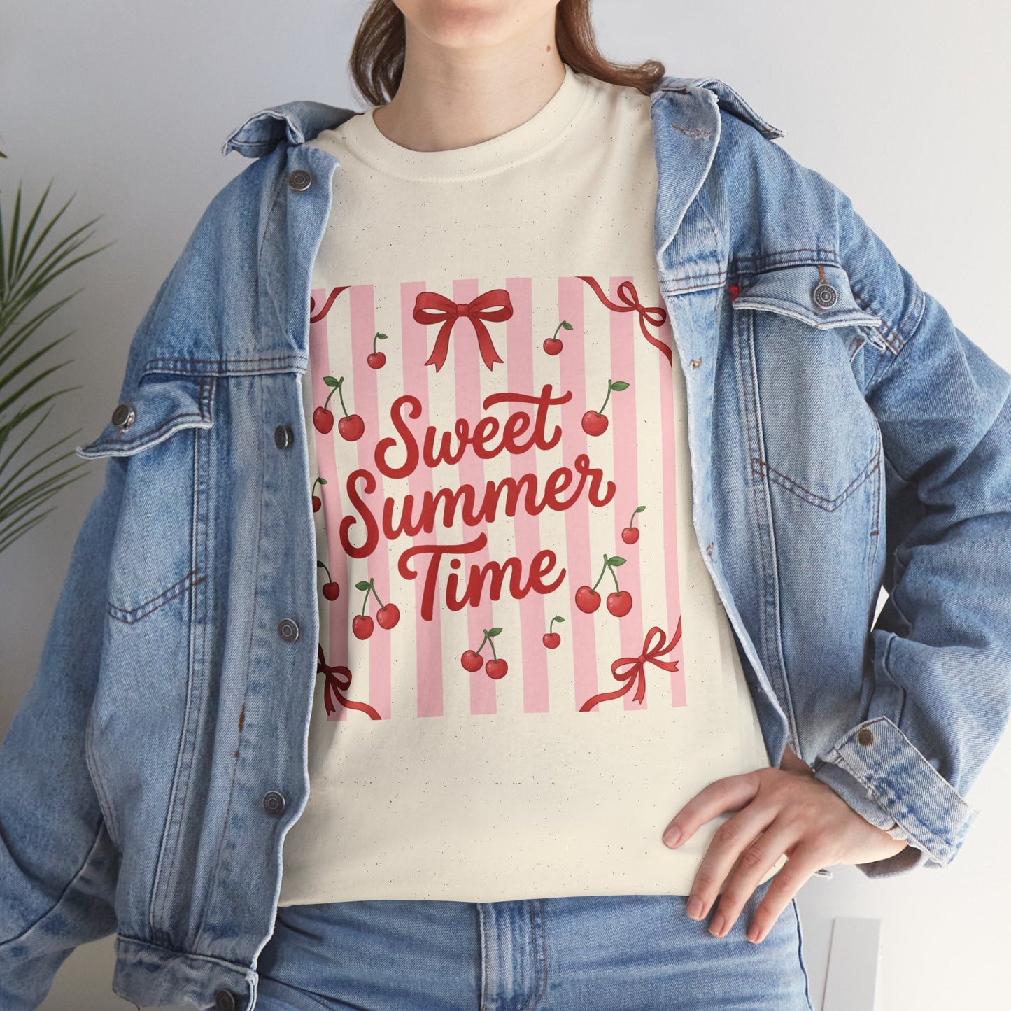 Sweet Summer Time Tee - Cherry Stripe Graphic T-Shirt Printify
