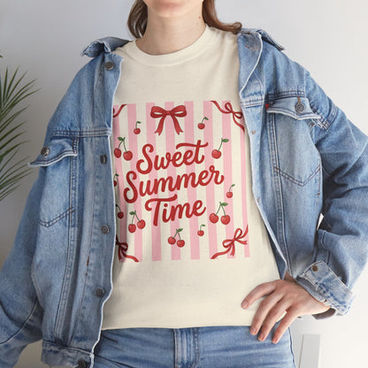 Sweet Summer Time Tee - Cherry Stripe Graphic T-Shirt Printify