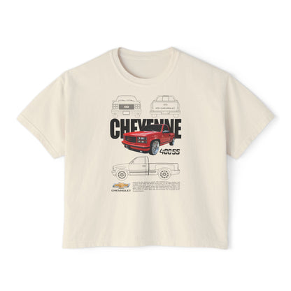 Chevrolet Cheyene 400 SS Boxy Tee for Women - Retro Car Graphic T-Shirt - CreativeRino