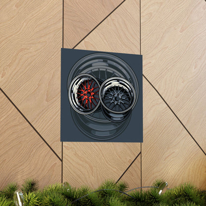 Car Enthusiast Matte Square Poster - Sporty Wheel Design - CreativeRino