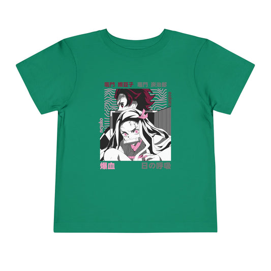 Cool Anime Graphic Toddler Tee - Stylish Short Sleeve Demon Slayer T-shirt for Kids - CreativeRino