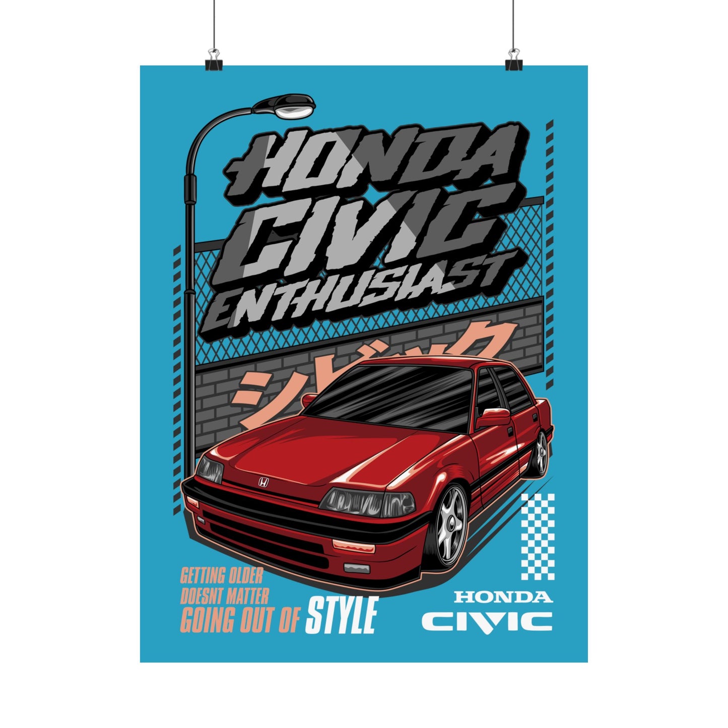 Honda Civic Enthusiast Vertical Poster | Retro Car Art for Automotive Fans - CreativeRino