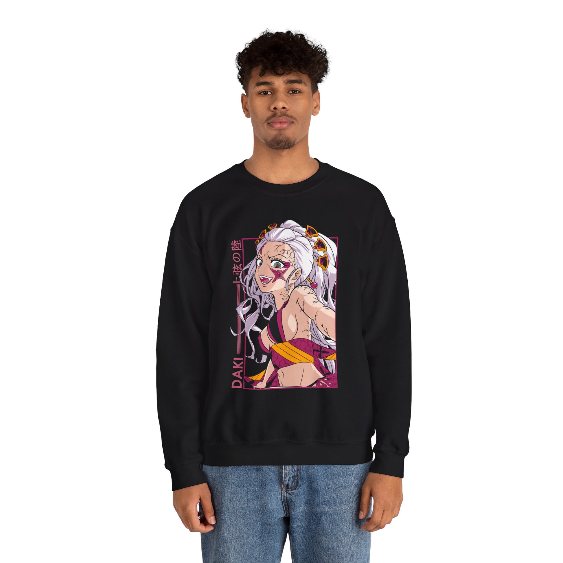 Anime-Inspired Unisex Crewneck Sweatshirt - Demon Slayer Daki Design - CreativeRino