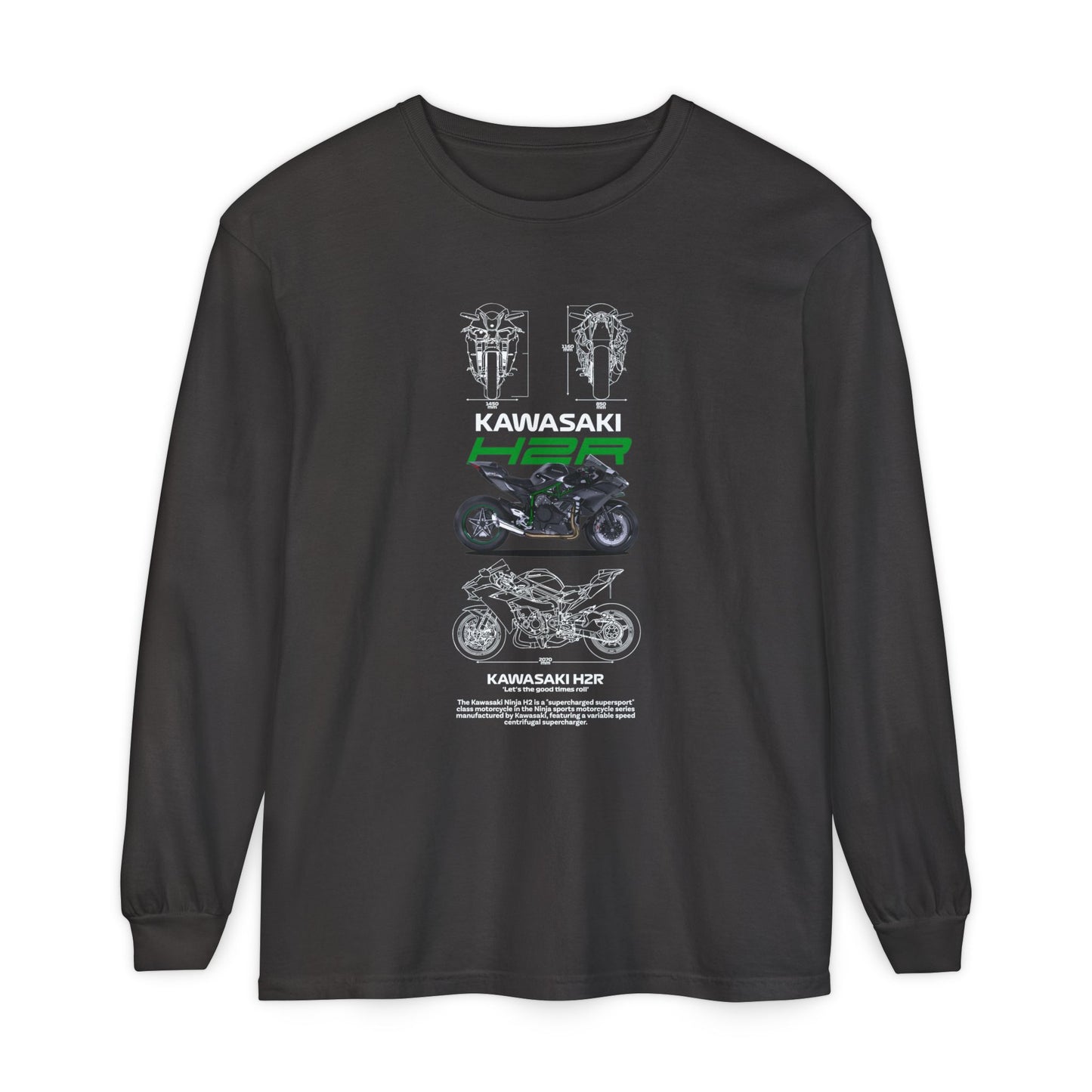 Kawasaki H2R Unisex Long Sleeve T-Shirt - Vintage Motorcycle Graphic Tee - CreativeRino