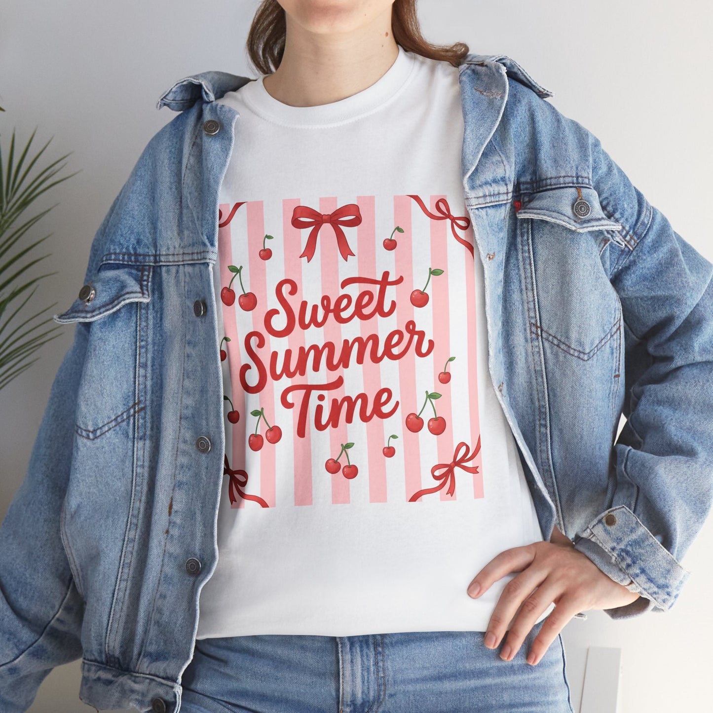 Sweet Summer Time Tee - Cherry Stripe Graphic T-Shirt Printify
